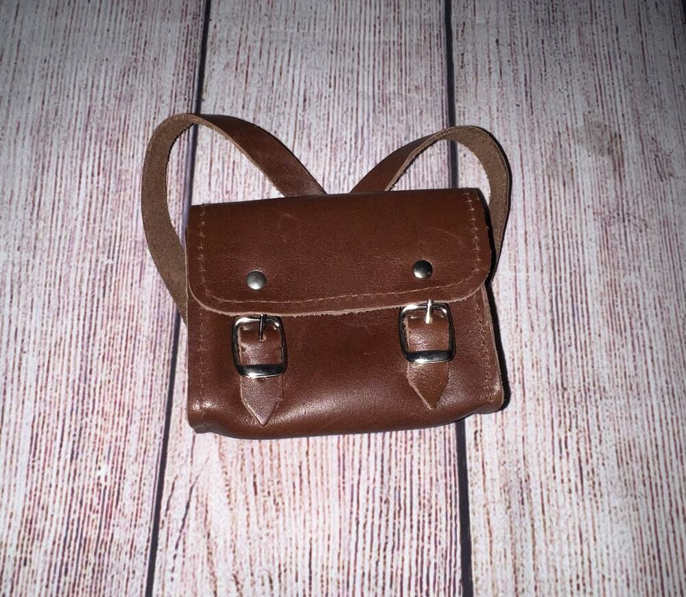 Vintage Real Leather Brown Backpack Satchel 7 x 8 cm Labubu American Girl Doll
